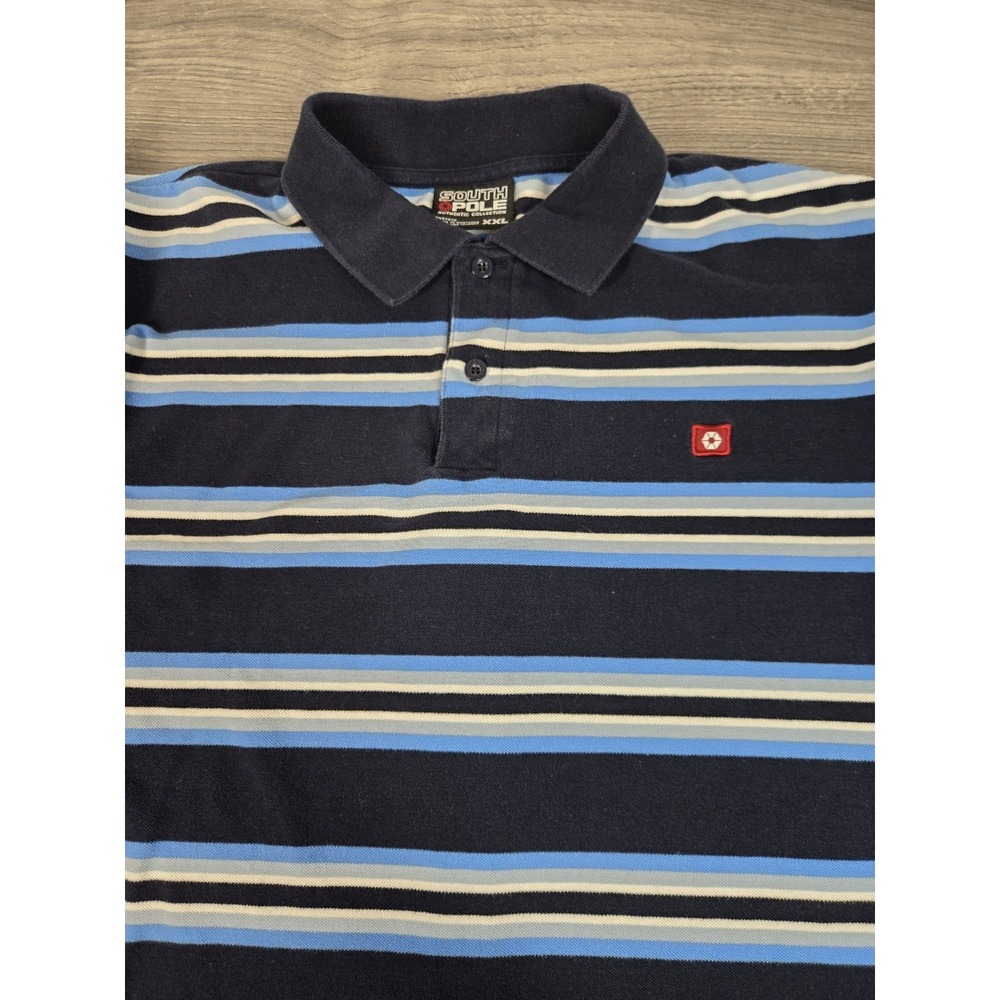 Southpole Shirt Mens XXL‎ Blue Striped Polo Vintage Cotton